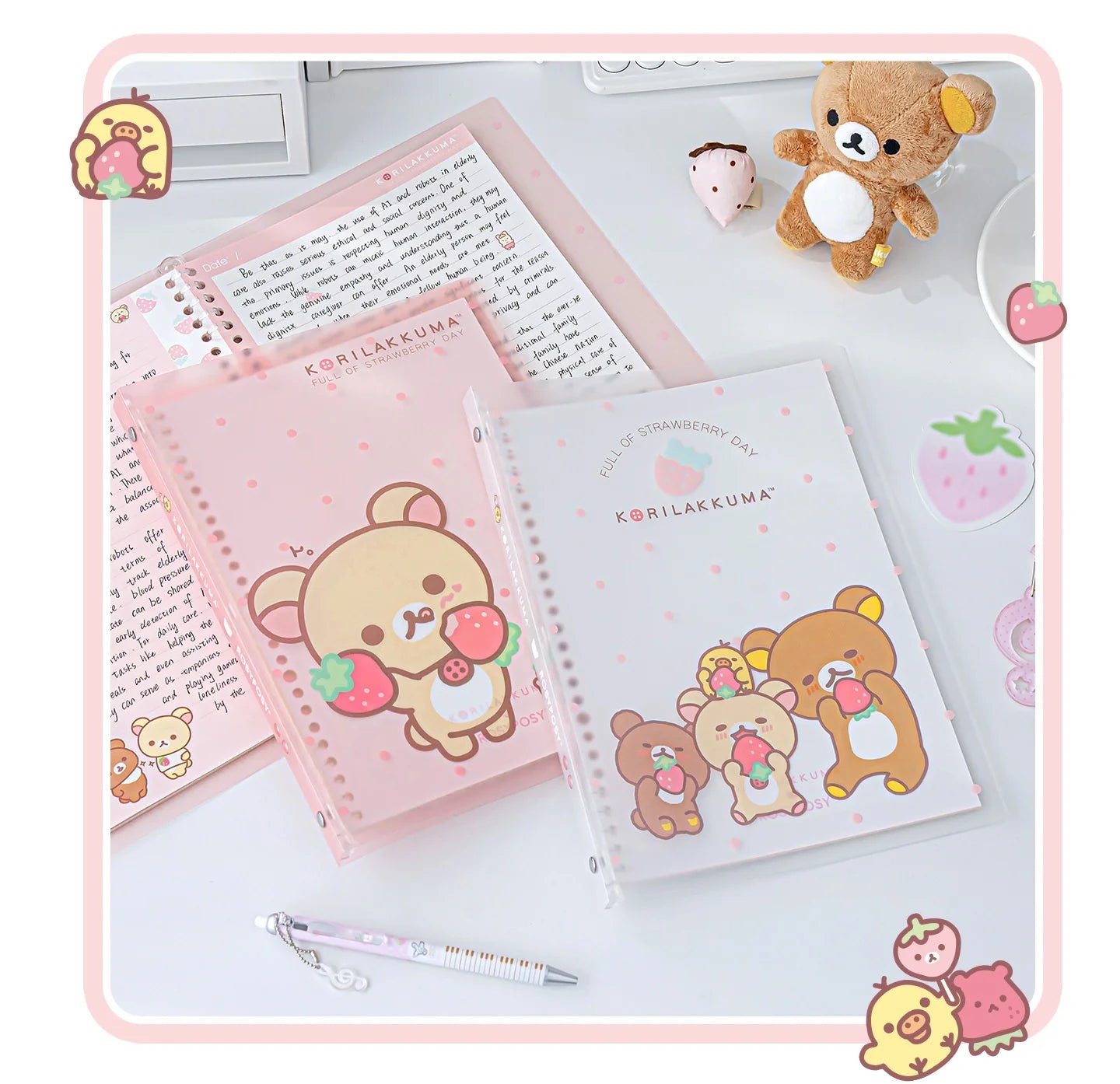 Rosyposy Korilakkuma Strawberry B5 Loose Leaf Notebook Soft Cover Cute Journal For Daily Study Writing Note Taking