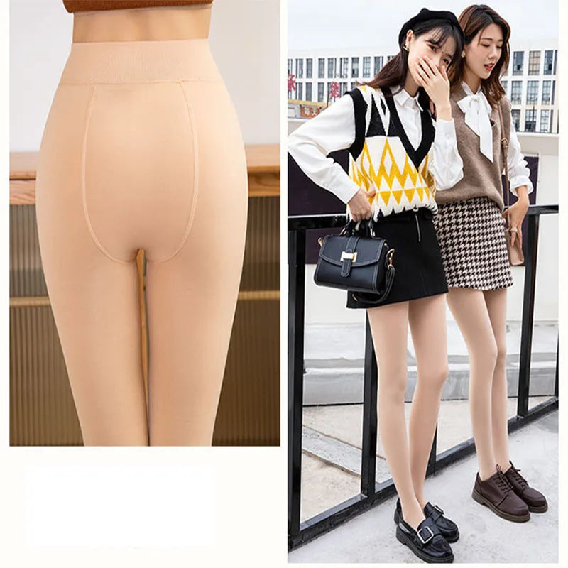Women's Fleece Lined Pantyhose - Black Skin Effect Thermal Tights - photo 2