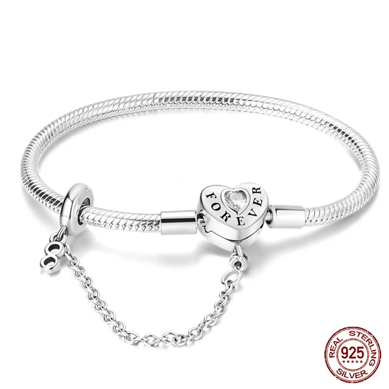 925 Sterling Silver Charm Bracelet – Star Moon Sun Four Leaf Clover Zircon | DIY Birthday Gift for Women (17-20cm)