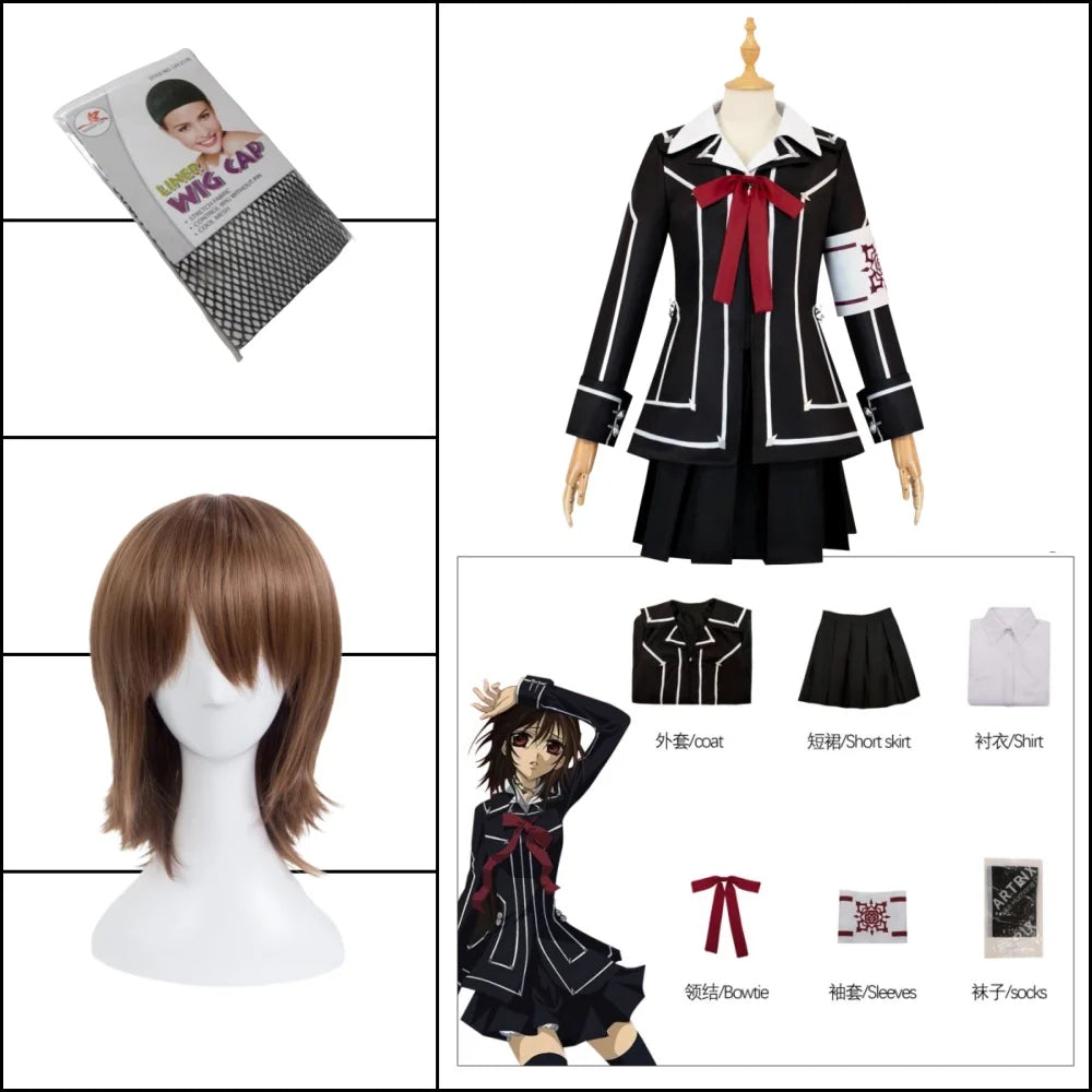Kuran Yuki Cosplay Anime Vampire Knight Costume Wig Socks Kurosu Yuki School Uniform JK Sailor Dress Suit