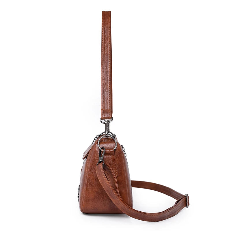 Women's Vintage Faux Leather Crossbody Bag - Zip Shoulder Purse - photo 4