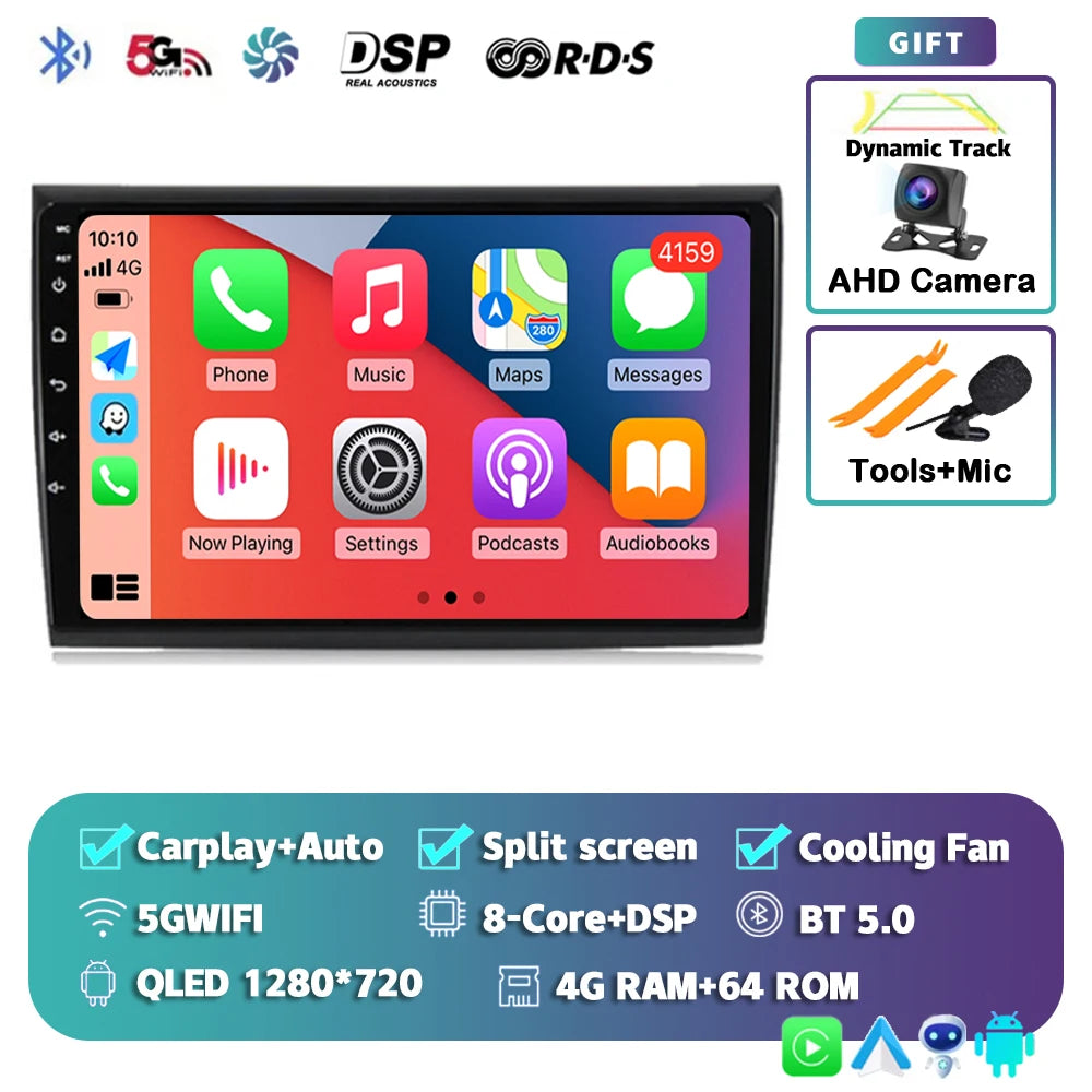 Car Stereo with Apple CarPlay & Android Auto, Compatible with Fiat Bravo 198 II (2007-2014)