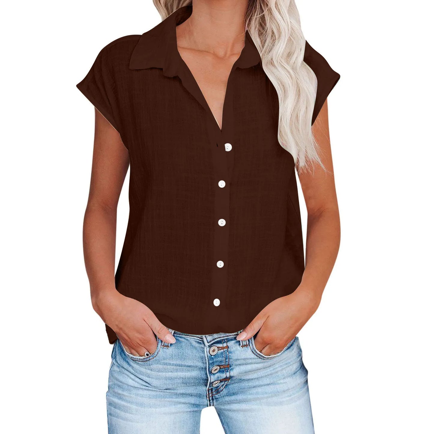 Women's Cotton-Linen Shirt — Casual Loose Short-Sleeve Summer Top