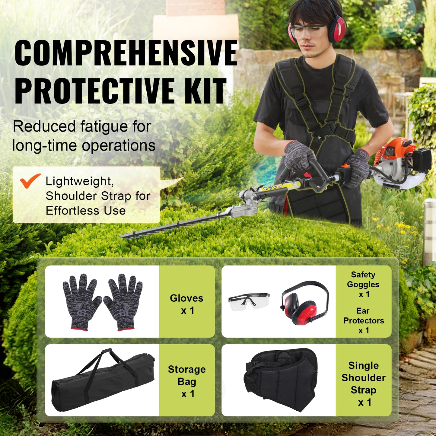 SucceBuy 52cc 6-in-1 Gas Multi-Tool – Hedge Trimmer, Brush Cutter, String Trimmer, Edger & Pole Chainsaw