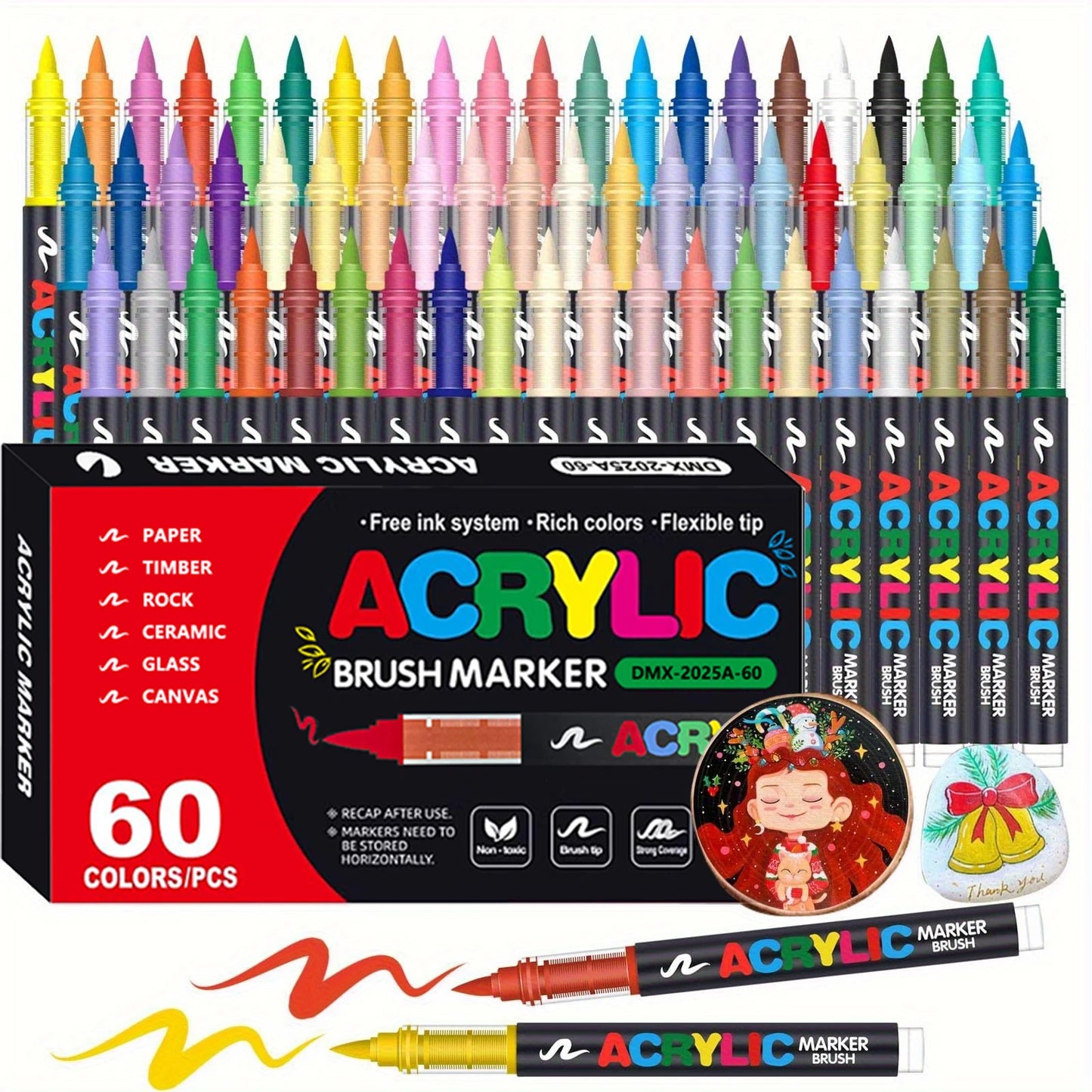 12-366 Colors Acrylic Painting Marker Waterproof Acrylic Brush Marker Professional Acrylic Marker Set DIY Coloring Art Supplies