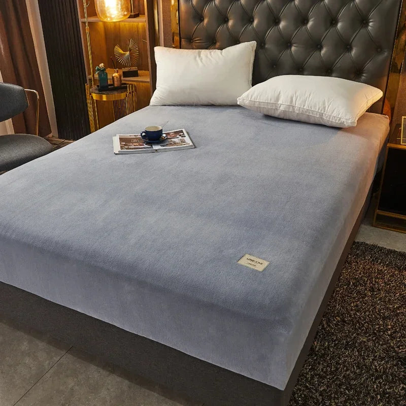 Velvet Fitted Sheet, Soft Warm Non-Slip Mattress Cover