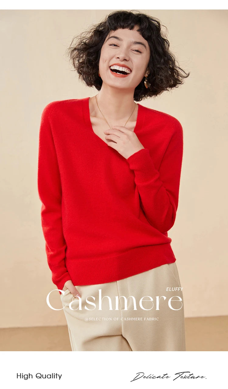 Women's Cashmere V-Neck Sweater, Knit Pullover