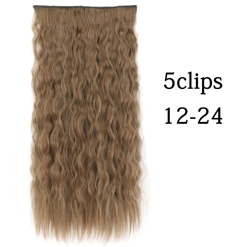 Synthetic 5 Clip In Hair Extensions Long Curly Hairstyle Hairpiece Natural Brown Black 80cm Heat Resistant  Fake Hair For Women