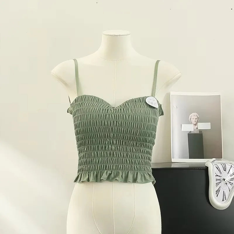 Women's pleated cami crop top with built-in bra — view 2 of 20
