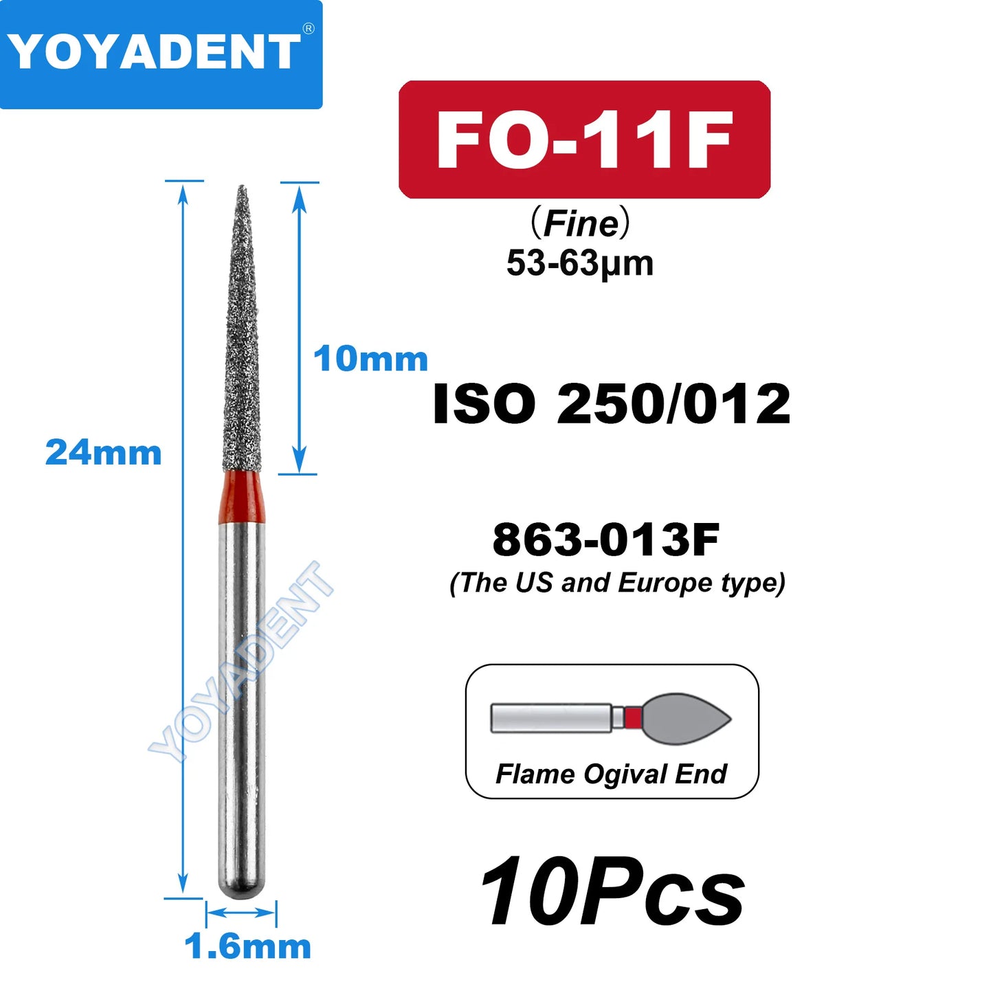 FG Fine Dental Burs Diamond Burs High Speed Turbines Drills Dental Lab Polishing Tools TR/TC/TF/FO/BR/SR/Type 1.6mm 10pcs/Pack