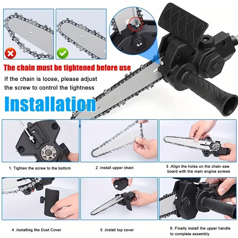 4/6“Mini Chainsaw Drill Conversion Electric Handheld Lawn Garden Saw Woodworking Log Cutting Home Use Portable Power Tool