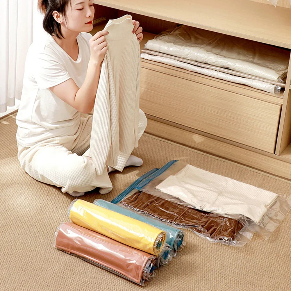 Vacuum Bag With Valve & Pump for Clothes Storing Large Plastic Compression Empty Bag Travel Accessories Storage Contain