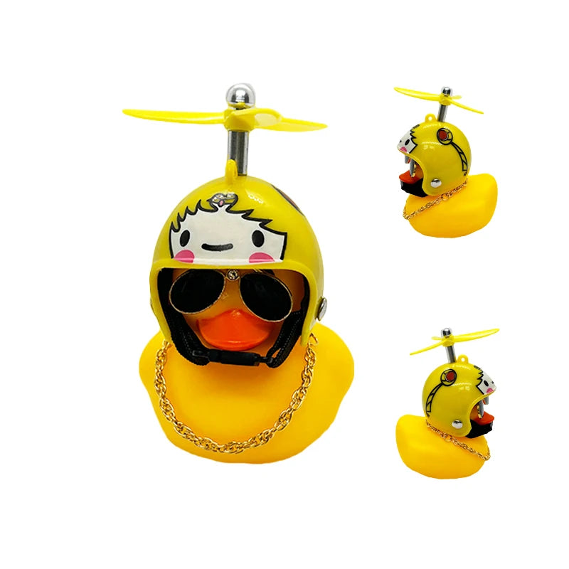 Motorcycle Accessories Cute Duck with Propeller Helmet Broken Wind Rubber Duck Toy Car Bicycle Small Yellow Duck Decor Ornaments