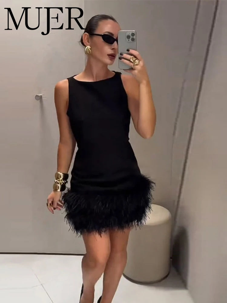 Feather Off-Shoulder Corset Mini Dress – Party Luxe