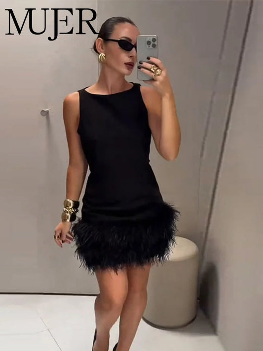 Feather Off-Shoulder Corset Mini Dress – Party Luxe