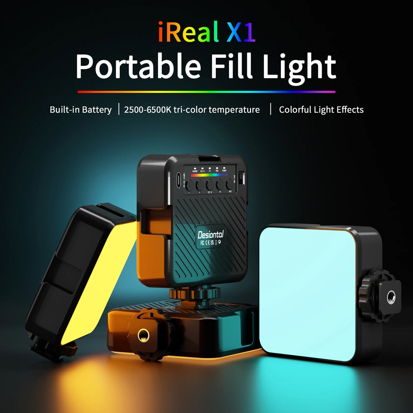 X1 RGB Video Lights Mini LED Camera Light 3000mAh Rechargable LED Panel Lamp Photo Video Lighting for Youtube Tik tok