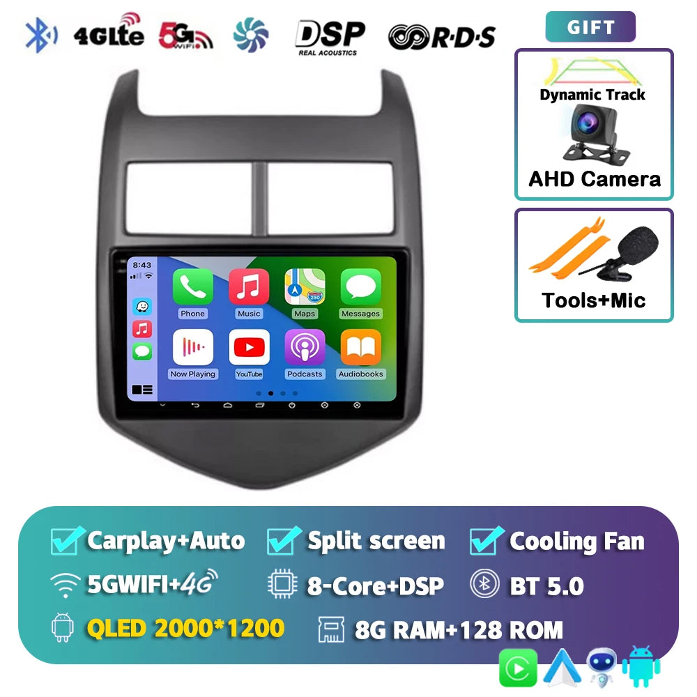 Android 16 CarPlay Auto Car Radio Multimedia Player For Chevrolet Aveo 2 Sonic T300 2011-2015 Navigation GPS 2din Stereo Audio