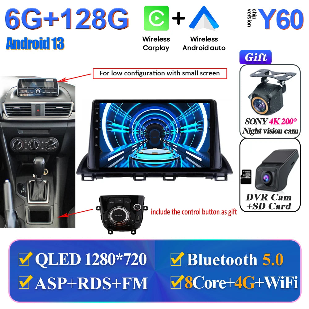 Car Multimedia Android For Mazda 3 Axela 2014-2017 2018 2019 Head Unit Player Navigation GPS Atuo Carplay WIFI 5G No 2din DVD BT