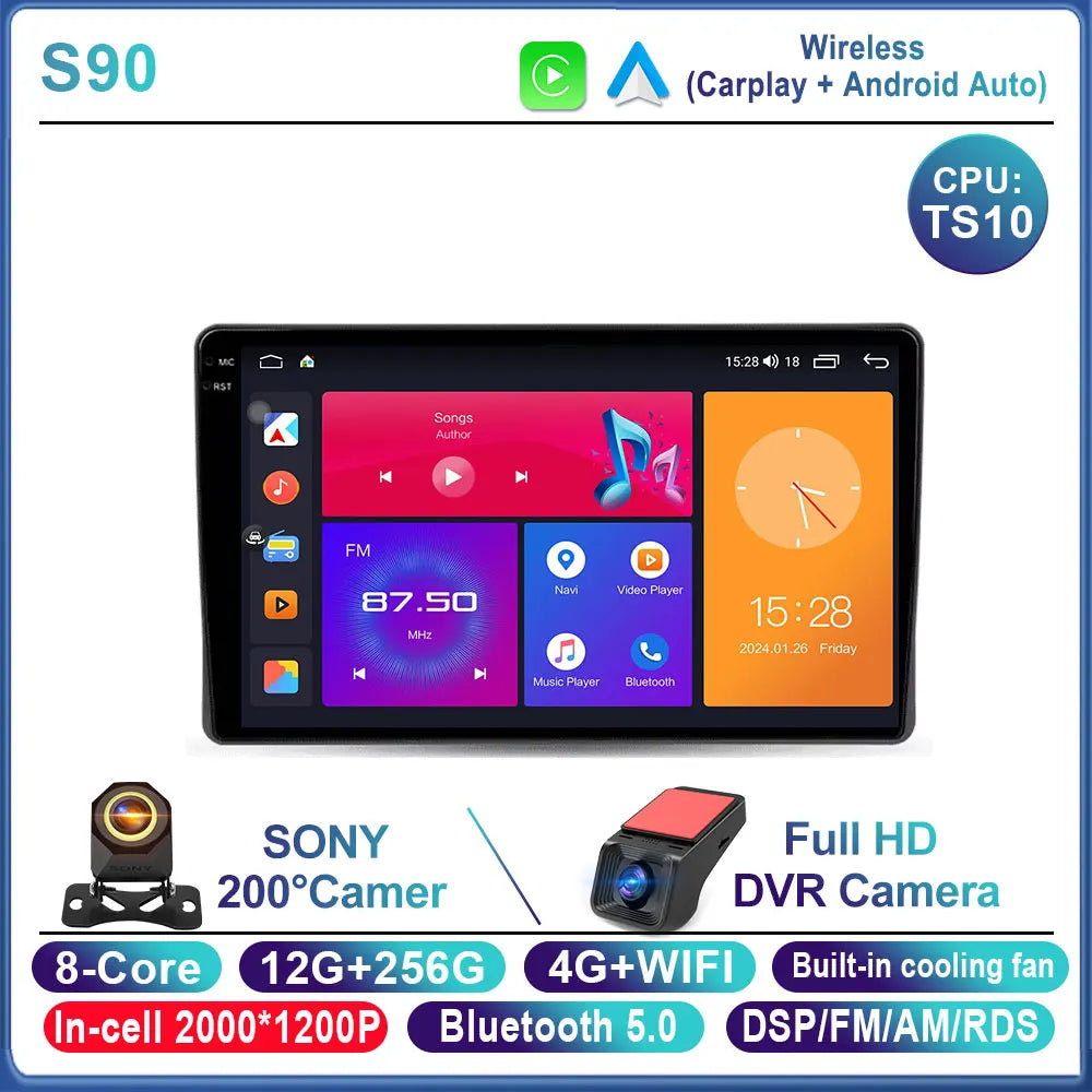 Car Stereo with Apple CarPlay & Android Auto, Compatible with Fiat Panda 169 (2003-2012)