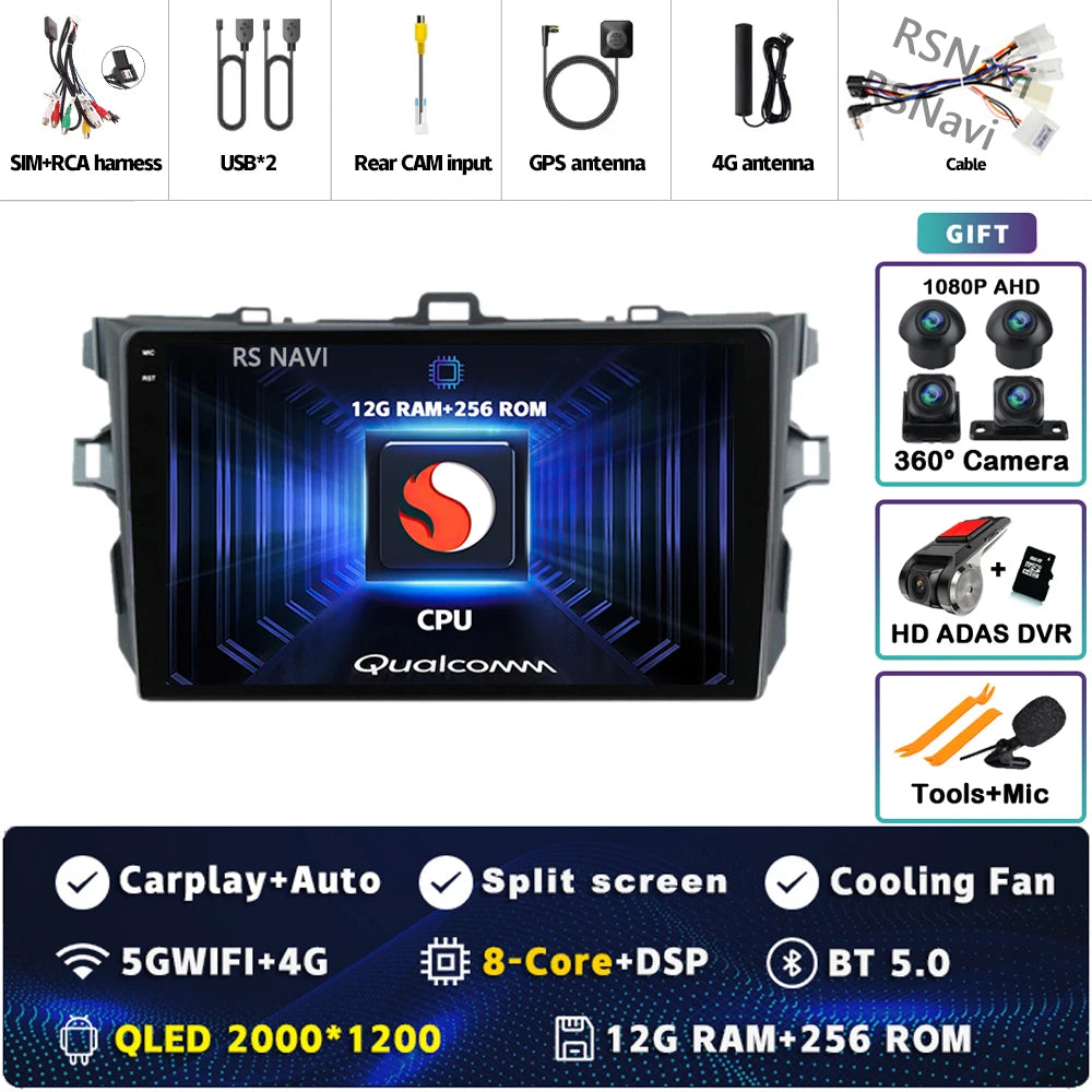 Android 16 Car radio Navigation Multimedia Player For Toyota Corolla 2006 2007 2008 2009 2010 2011 2012 2013 Carplay Auto Stereo