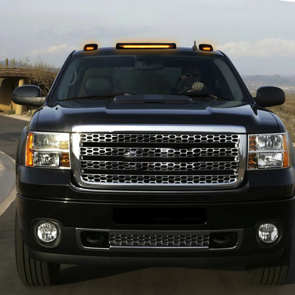 3PCS Smoke Cab Roof Running Amber Side Clearance Dome LED Lights For Chevy Silverado G/M C Sierra 07-13 Auto Warning Drving Lamp