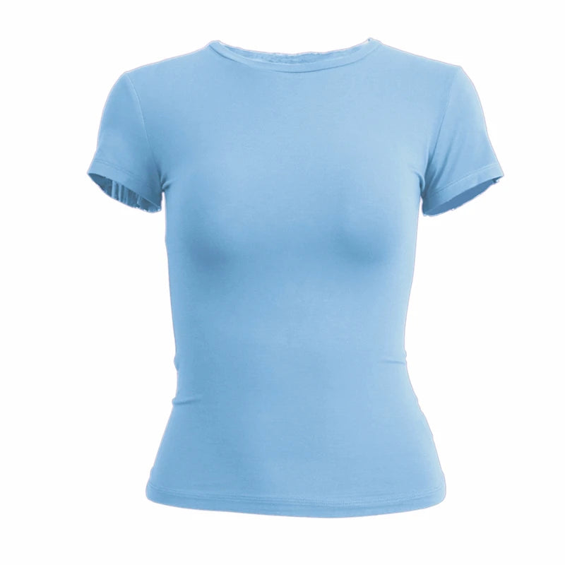 Woman Clothing Short Sleeve T-shirt Slim Fit Tops Female O-Neck Knitted Sheath Tee Shirt Street Wear Sex Sporty 2026 Y2K New2410