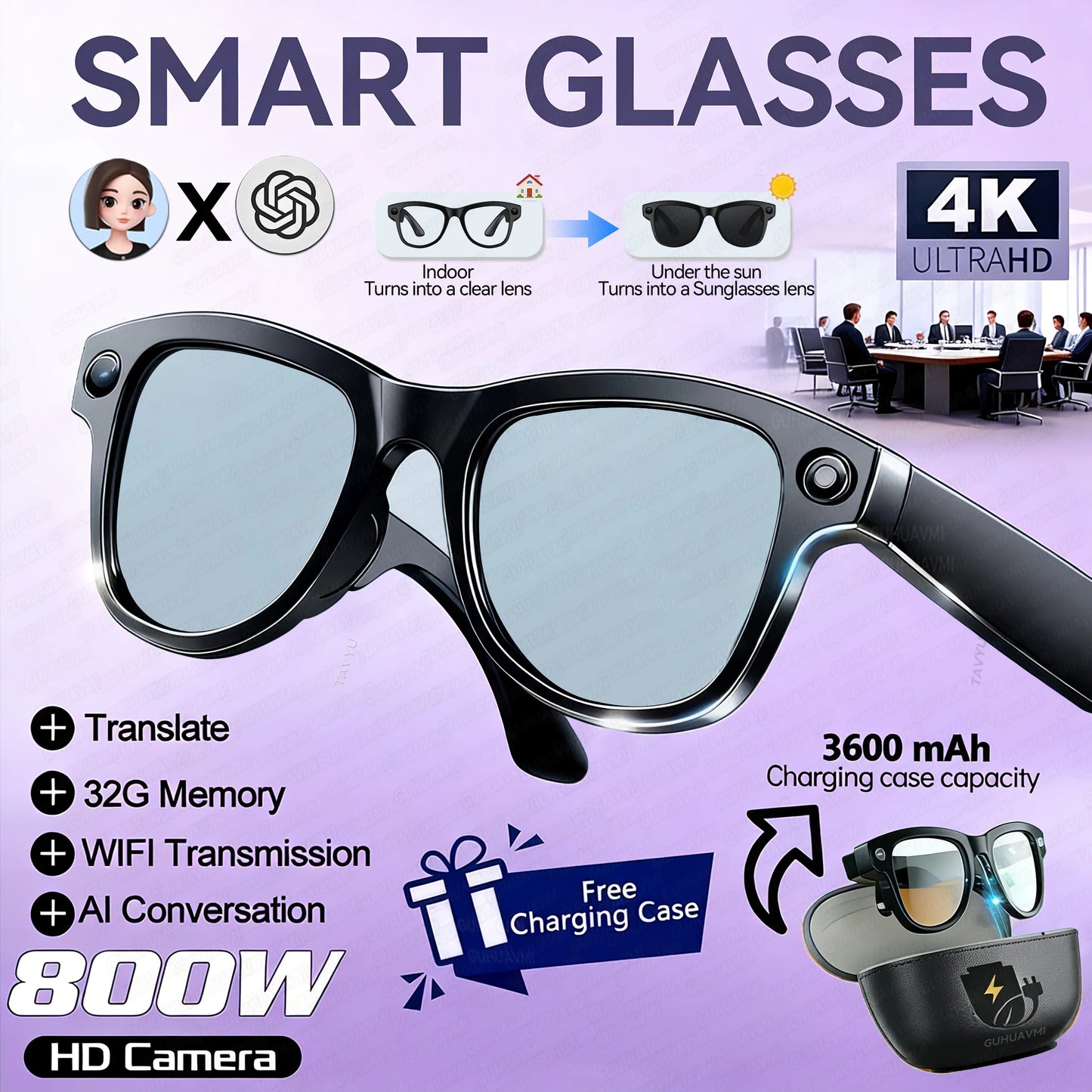 AI Smart Glasses with 4K Camera & Language Translation