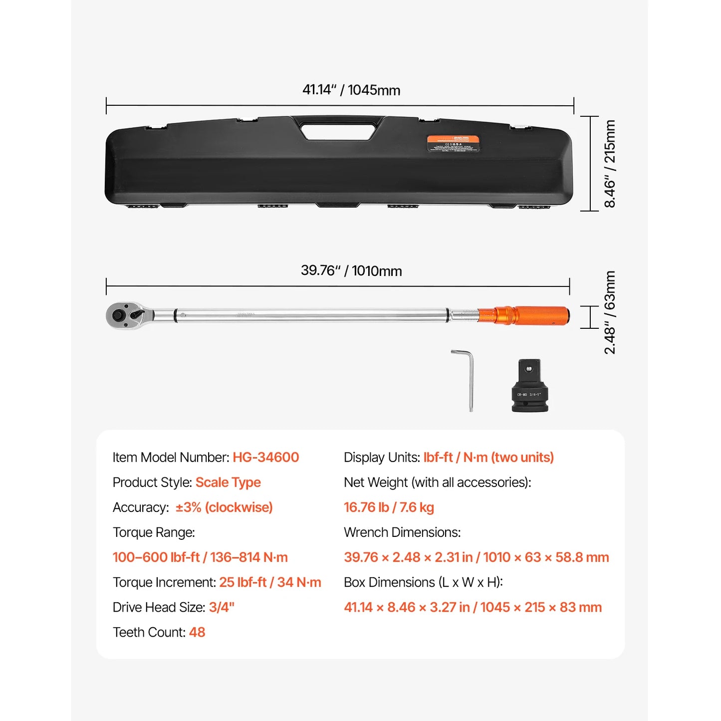 SucceBuy Mechanical Click Torque Wrench Set – Dual-Direction Adjustable Drive Wrench with Dual Range Scales | Multiple Torque Ranges | Auto & Precision Tool