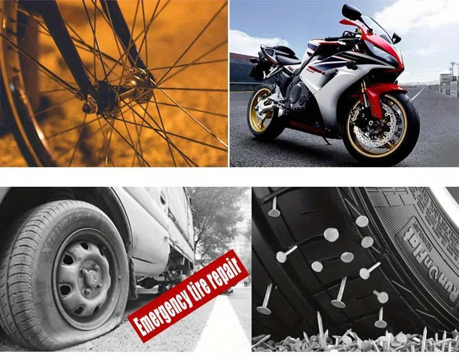 Emergency Tire Repair Kit - Heavy-Duty Glue & Rubber Strips for Flat Puncture Fix on Cars/Trucks/RVs, On-the-Go Safety Solution