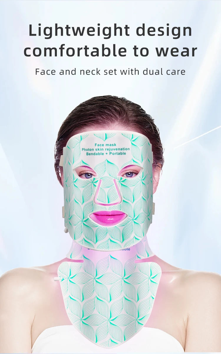 UBilli 8-Color LED Face & Neck Mask – Red Light Therapy for Anti-Aging, Wrinkles, Acne, Pore Control & Skin Tightening | CE Certified | Wireless