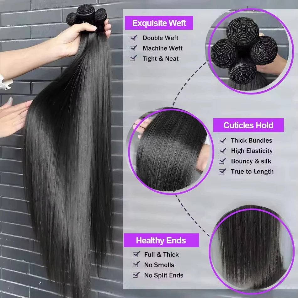 Straight Bundles Human Hair 12A Human Hair 4 Bundles Straight Hair 20 22 24 26 Inch Brazilian Human Hair Extensions