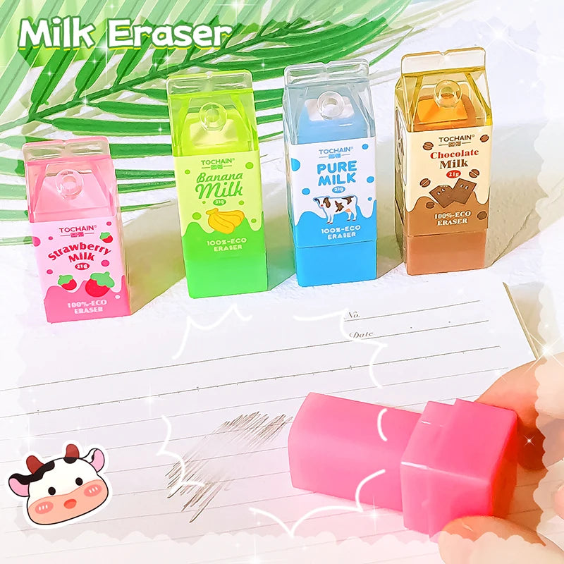 cute Aesthetic stationery back to school supplies stationery Kawaii  Erasers milk rubber teacher supplies school stuff equipment