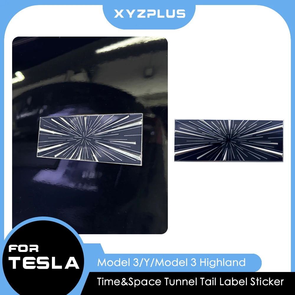 Time Space Tunnel Trunk Badge Emblem Decal – Aftermarket Design, Compatible with Tesla Model 3, Y, S, X