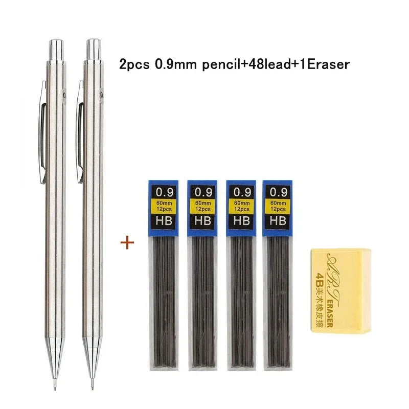 Full Metal Mechanical Pencil Set 0.3 0.5 0.7 0.9 1.3 2.0mm HB Automatic Pencil With Leads,for Art Drawing Writing Sketchin