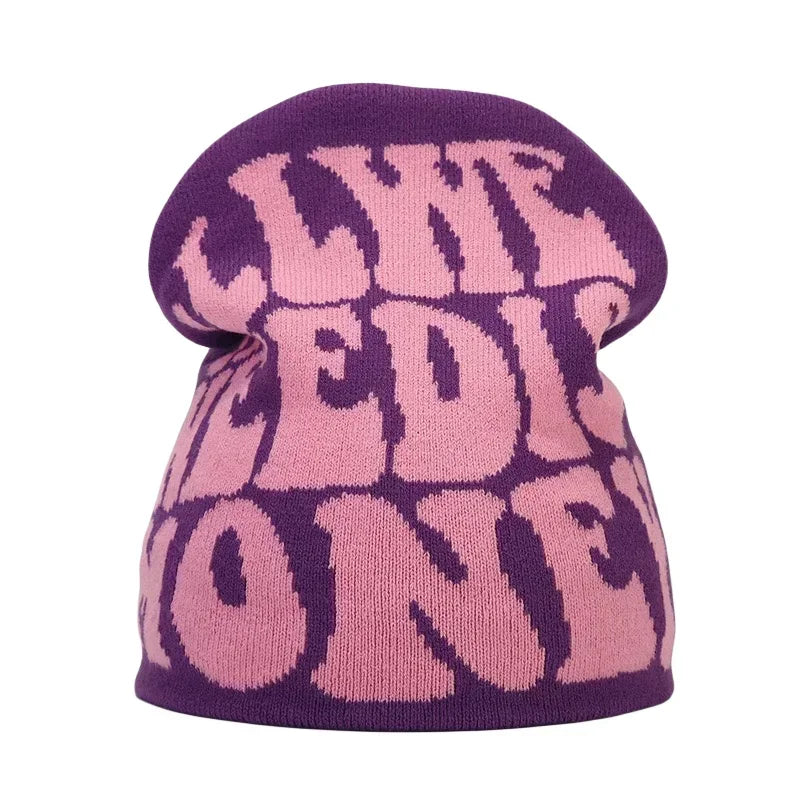 Y2K Letter Knit Beanie, Warm Ski Hat