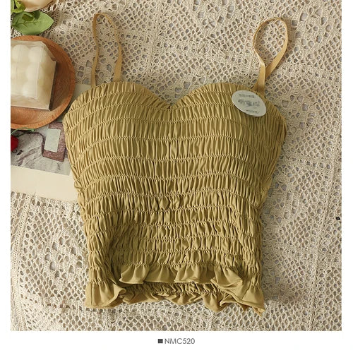 Women's Pleated Cami Crop Top — Built-In Bra