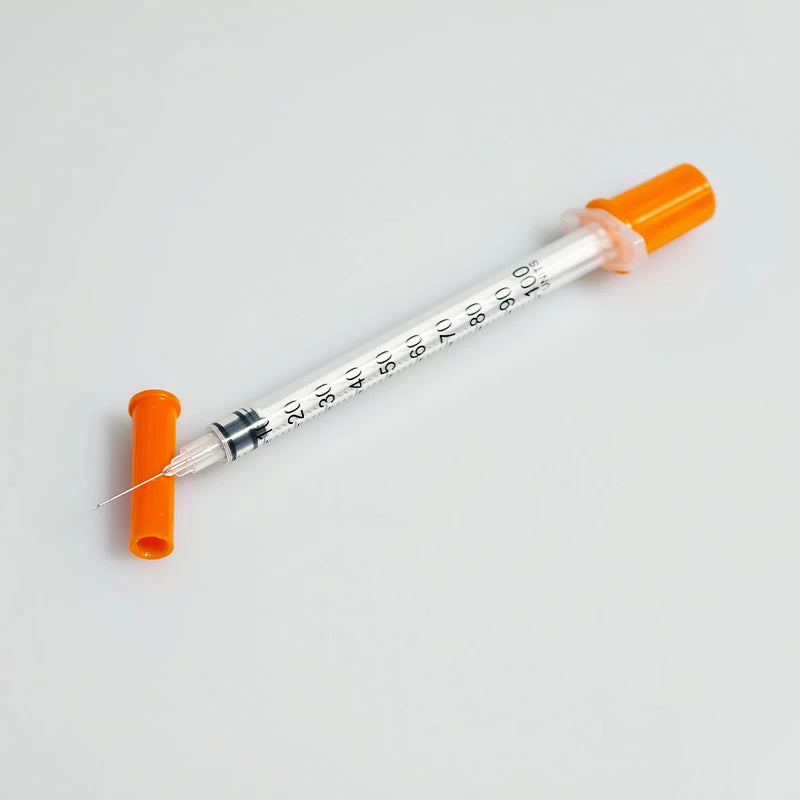 100pcs 1ml/cc Disposable Sterile Orange Insulin Syringe With 30G 8mm Needle, Individually Packed for Feeding Pets