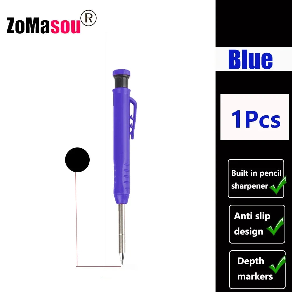 Reuseable Long Head Deep Hole Markers Pen Pencils Solid Carpenter Refill Leads Built-in Sharpener Woodwork Construction Tools