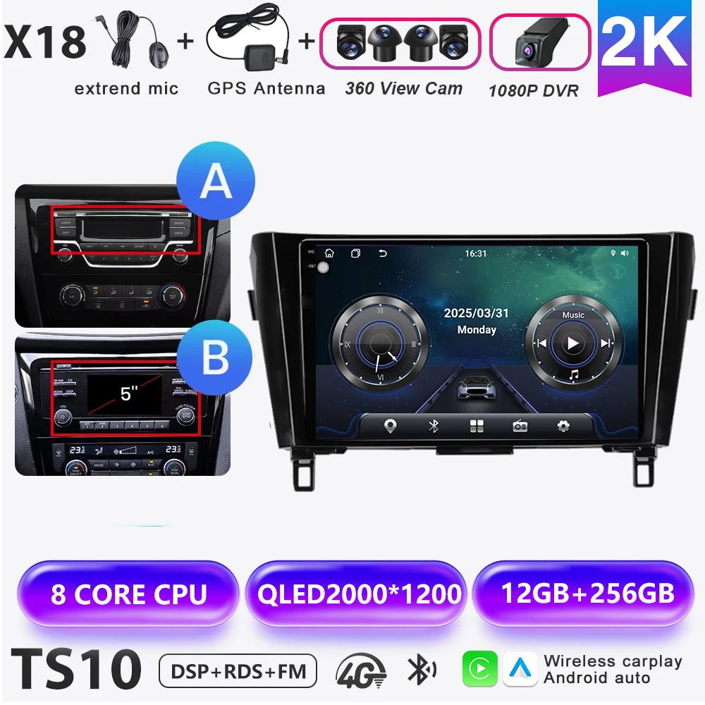 Wireless CarPlay Android Auto Car Radio for Nissan Qashqai J11 X-Trail 3 2013-2017 avigation GPS Car Radio Multimedia Video Play
