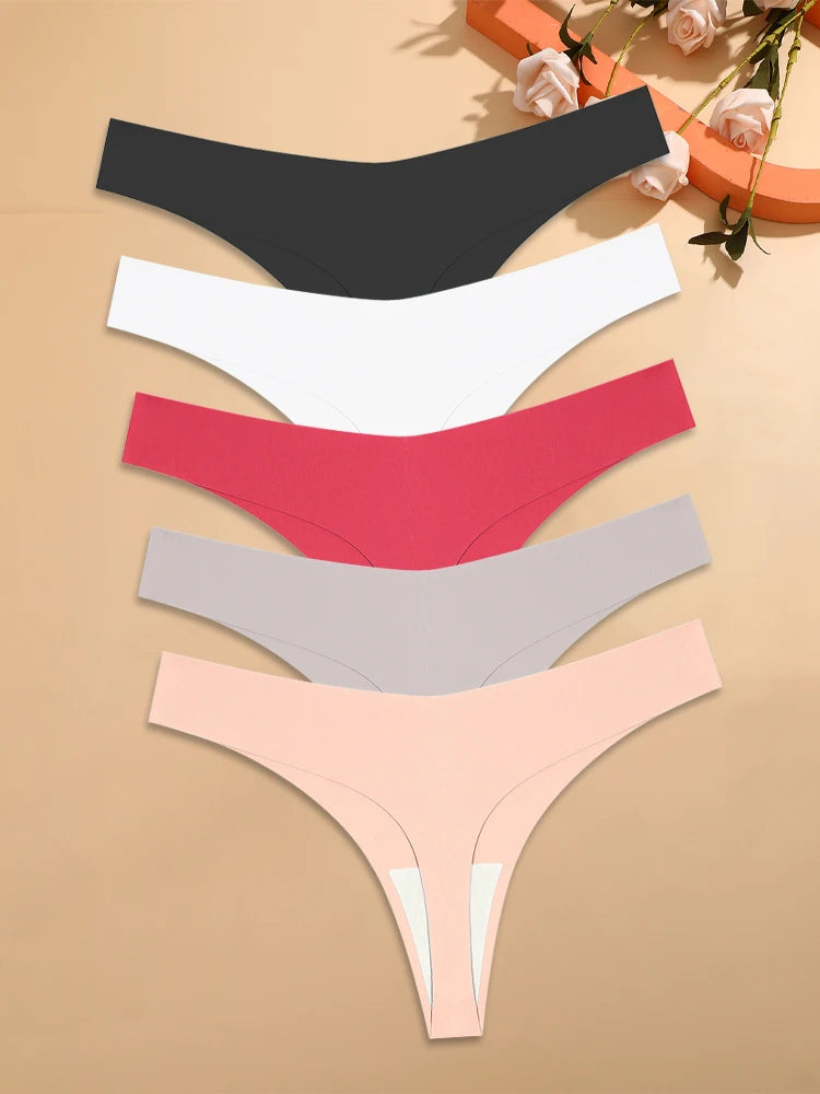5-Pack Ice Silk Seamless Thongs – Breathable Low-Rise Panties