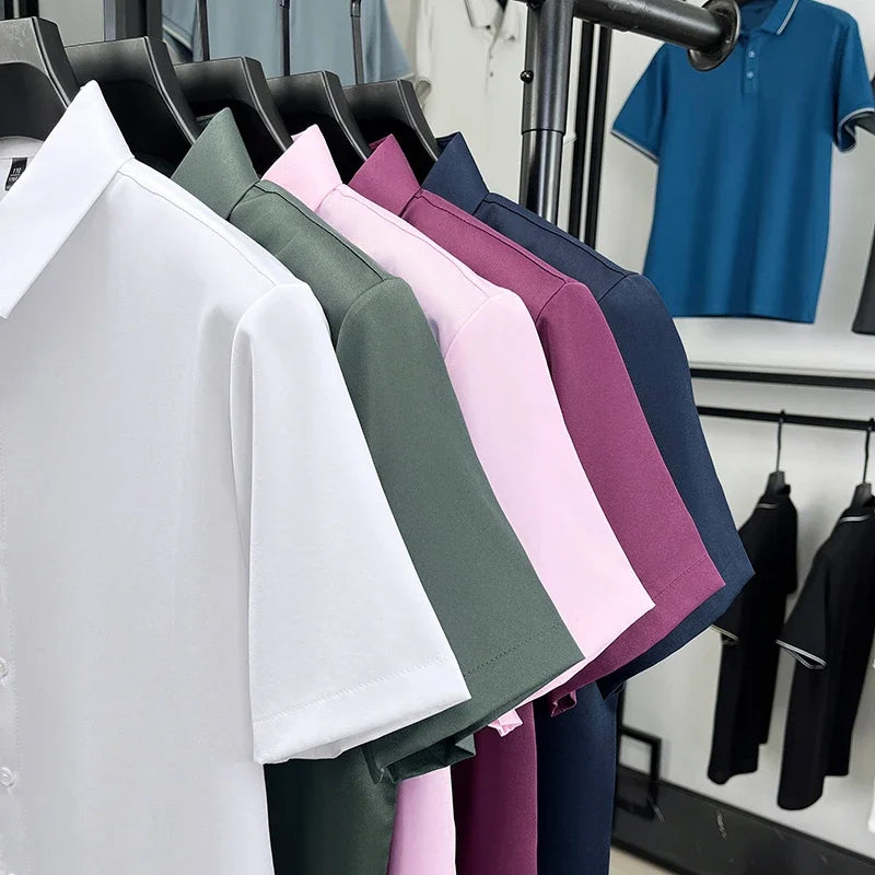 Men's Solid Dress Shirt - Short Sleeve, Wrinkle-Resistant Slim Fit