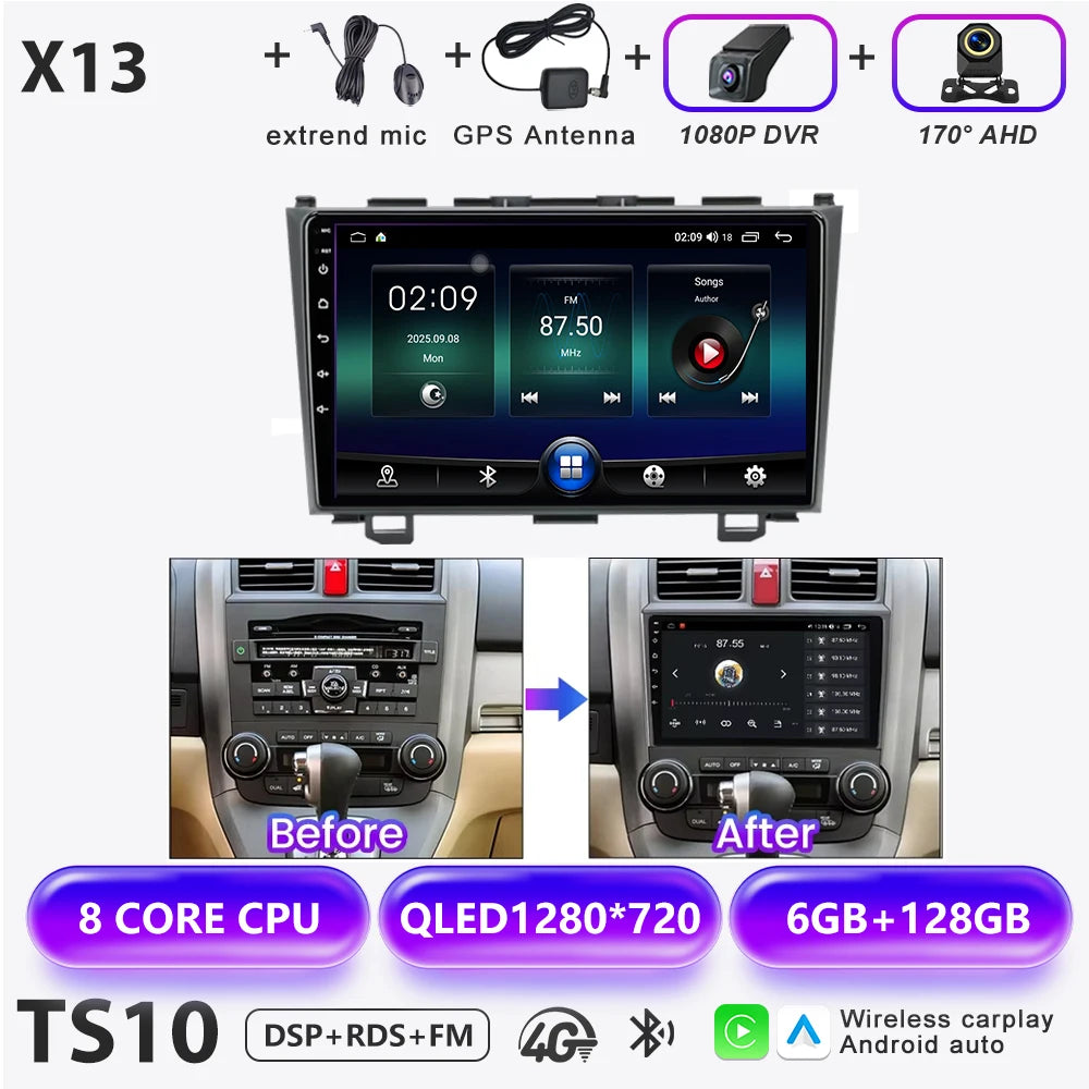 Carplay Car Radio For Honda CR-V 3 RE CRV 2007-2011 Android 16 Multimedia Video Player 2 Din Navigation GPS DVD Head Unit 8Core