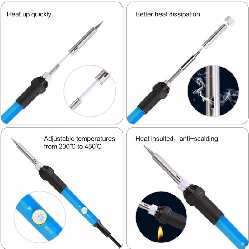 Multi-Kit Option Adjustable Temperature Electric Soldering Iron 60W Electric Soldering Iron Set Welding Solder Repair Tool