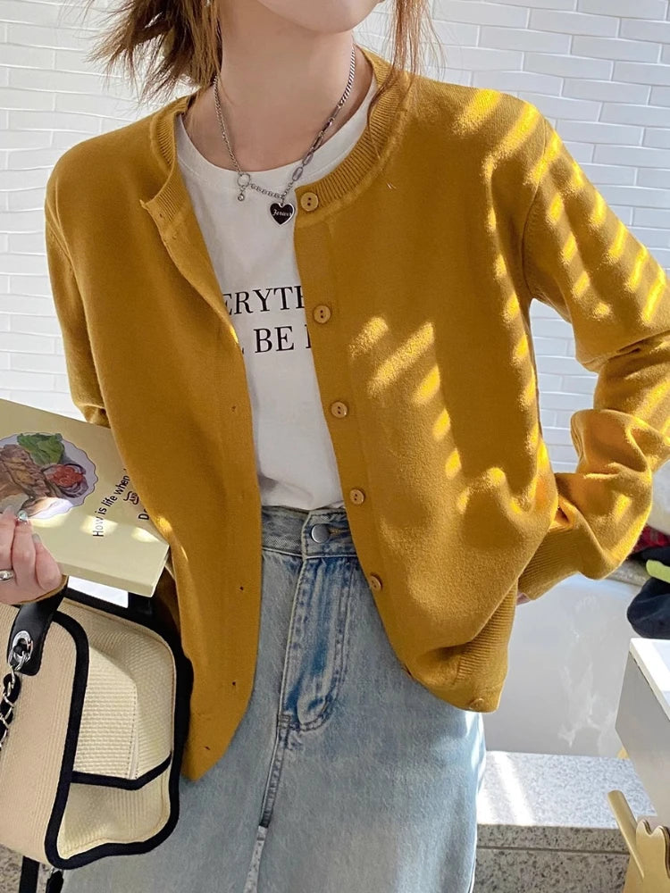 Women's Slim Button Cardigan — Crew Neck Knit