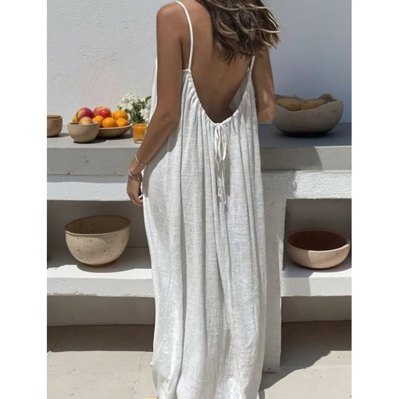 Women's Strapless Backless Maxi Lounge Dress — Loose Comfy Sleep Dress