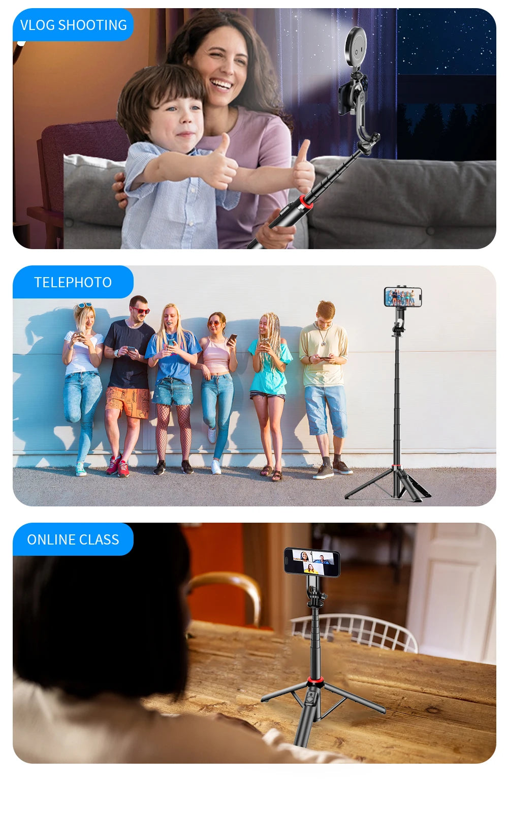 Magnetic Selfie Stick Tripod for iPhone 12-16 Pro Max Travel Stand with Magsafe Phone Clamp for Android Smartphone