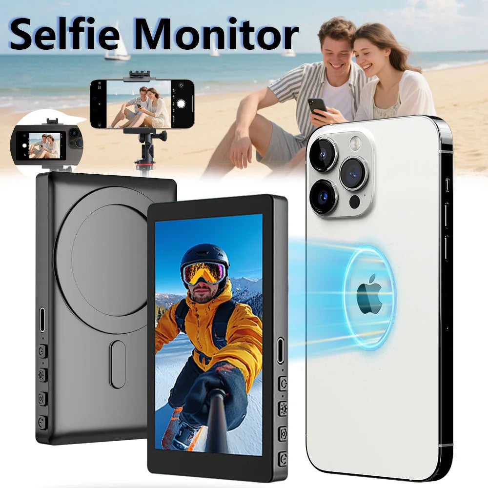 Wireless Selfie Monitor for iphone Android Live Selfie Monitor Screen with Screen Mirroring Vlog Live Stream Selfie Monitor