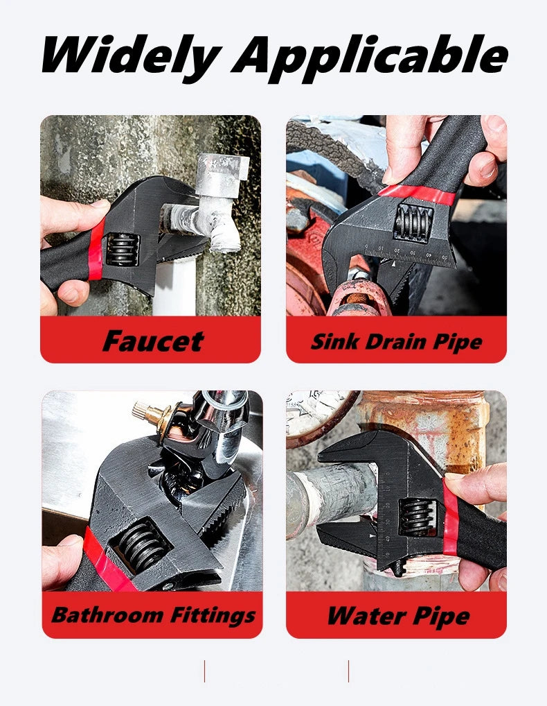 1 Pcs 6/8” Short Handle Adjustable Wrench Oversized Open Bathroom Wrench Mini Small Board Large-diameter Adjustable Short Handle