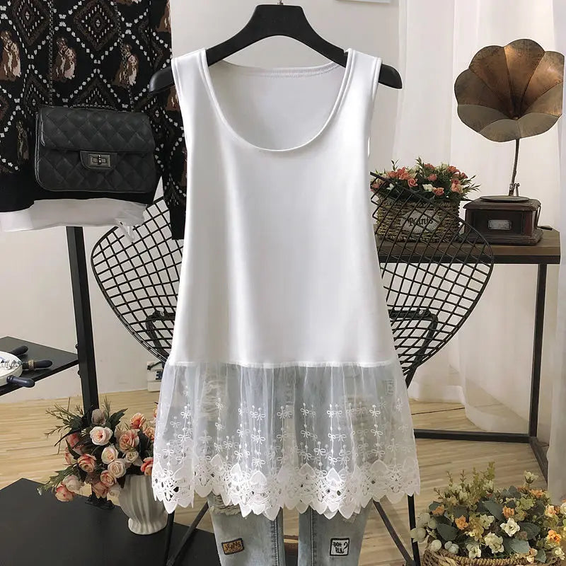 Solid Tanks Women Bow Pattern Hollow Out Lace Patchwork O-neck Simple All-match Summer Korean Style Loose Fashion Leisure Thin