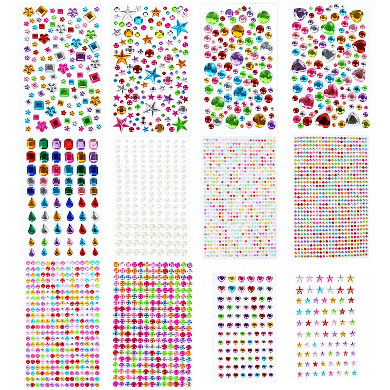 Gem Stickers,Self-Adhesive Face Jewelry Sticker, Acrylic Gems DIY Crafts, Sparkle Heart-Shaped Rhinestone Party Holiday Supplies